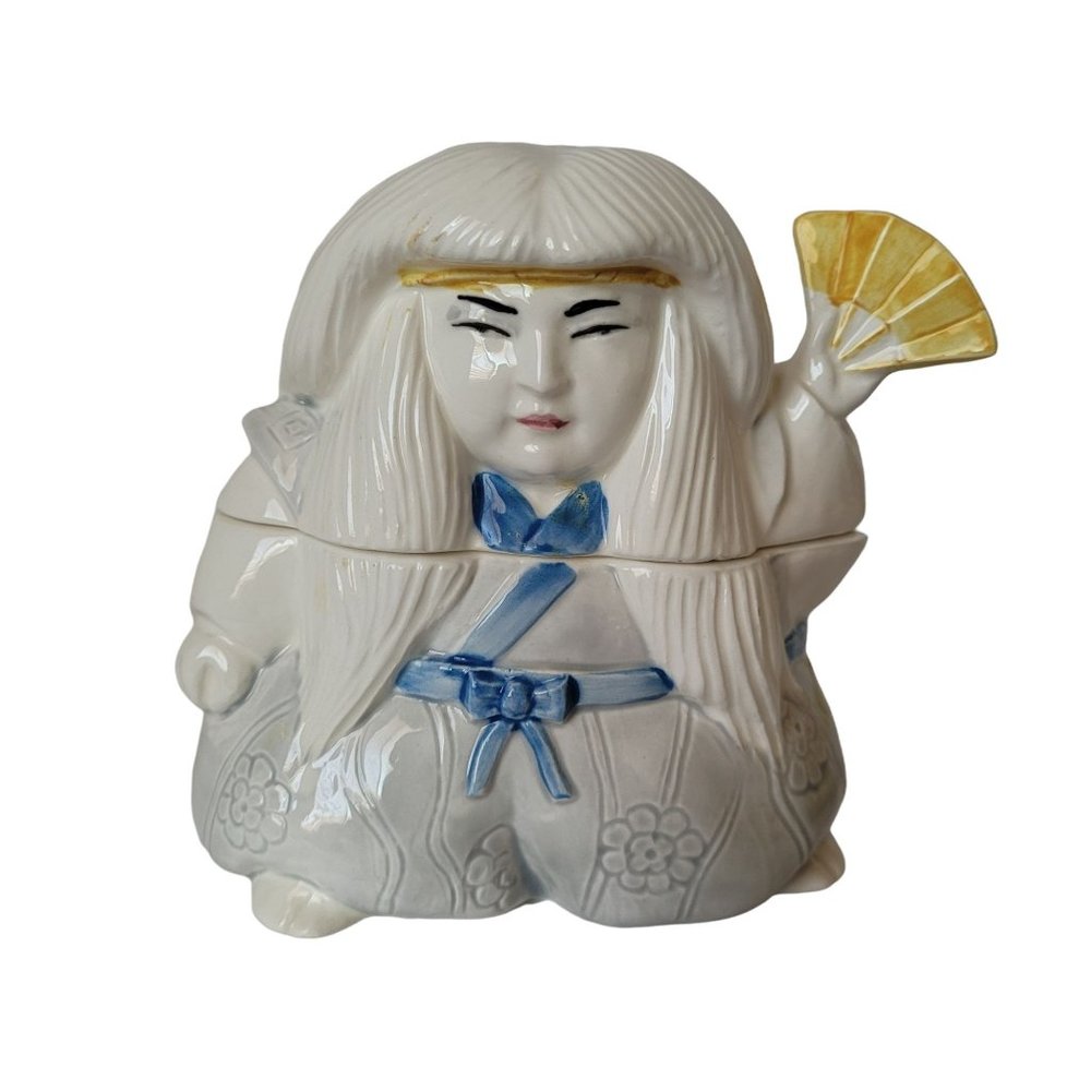 Vintage Kabuki Tastesetter by Sigma Fan Dancer Figurine Lidded Jar Marked